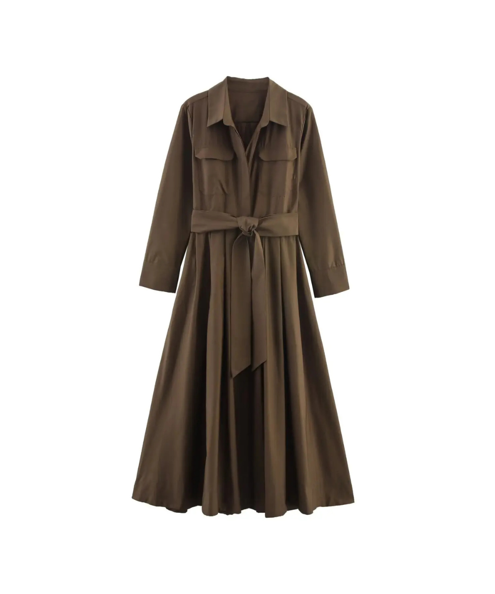 Nora &ndash; Women&rsquo;s Long Sleeve Shirt Dress with Belt and Lapel Collar - Auvrya