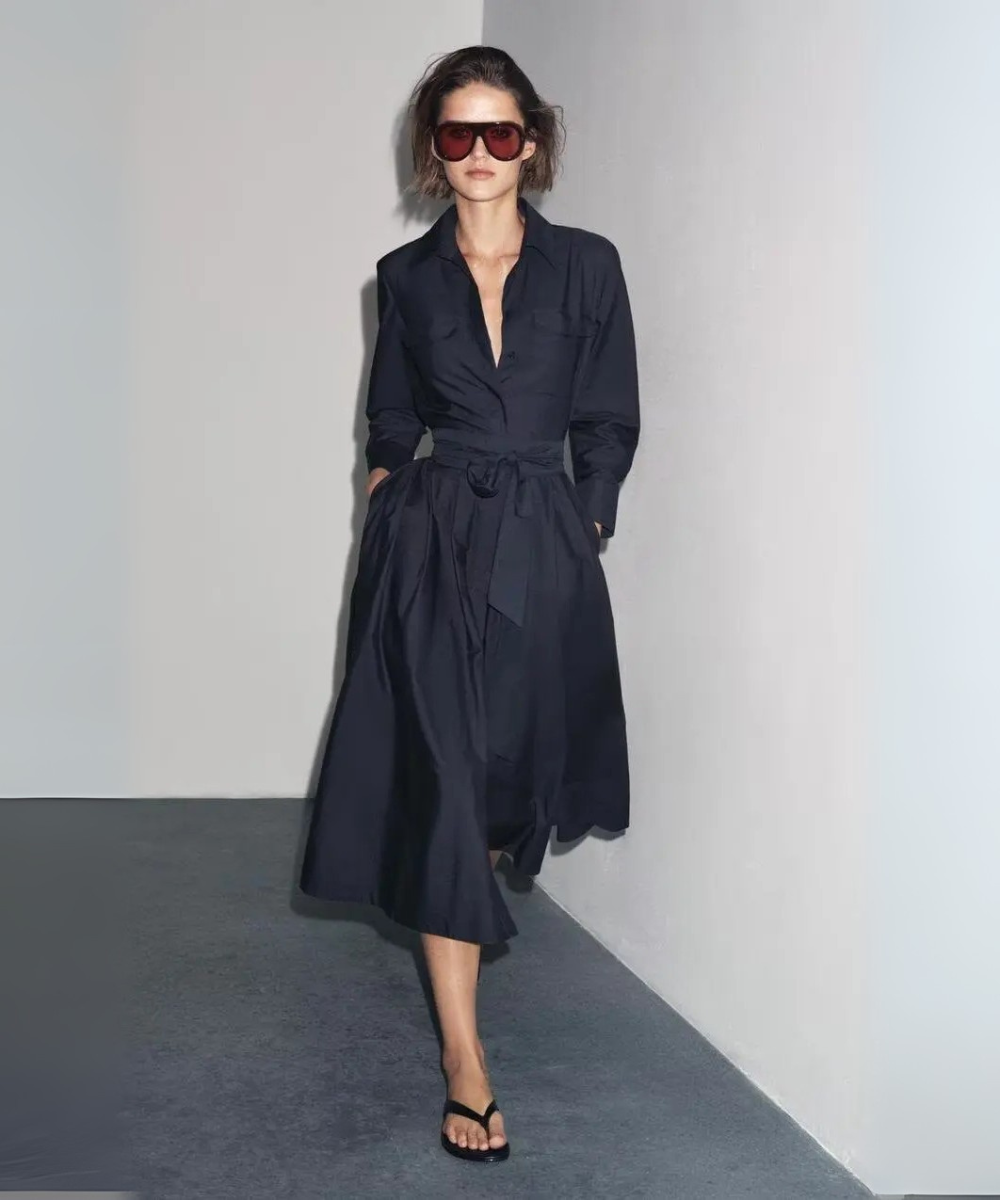 Nora &ndash; Women&rsquo;s Long Sleeve Shirt Dress with Belt and Lapel Collar - Auvrya