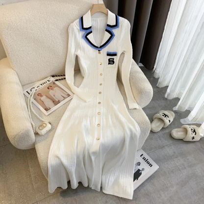 Penelope – Women’s Knit Midi Dress with Contrast Trim - Auvrya