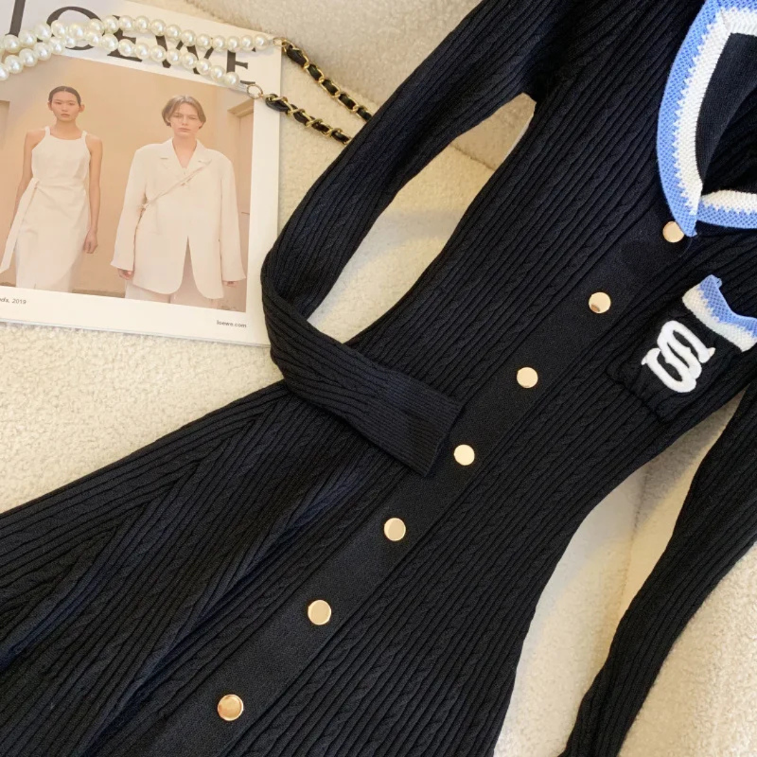 Penelope – Women’s Knit Midi Dress with Contrast Trim - Auvrya