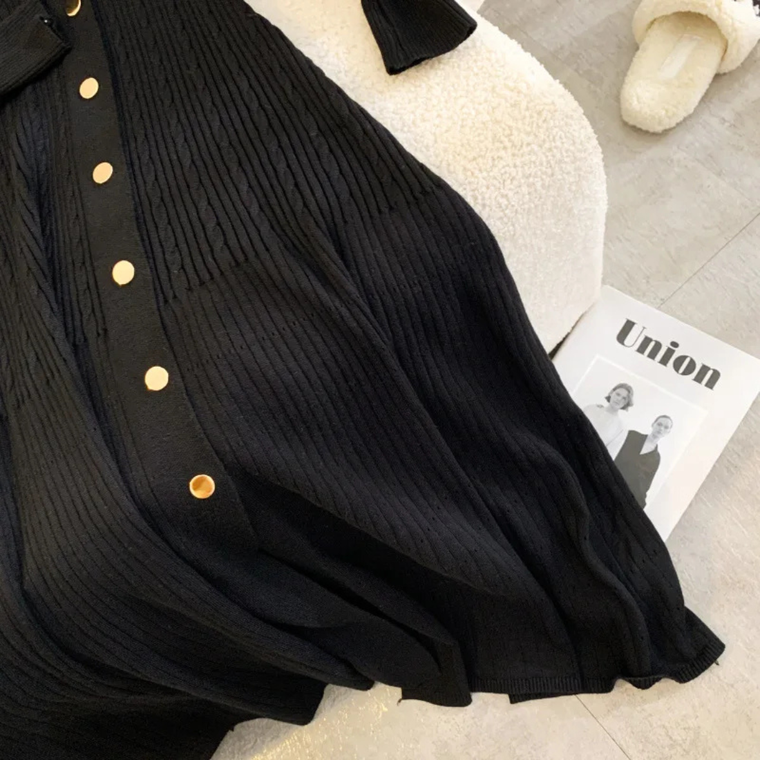 Penelope – Women’s Knit Midi Dress with Contrast Trim - Auvrya