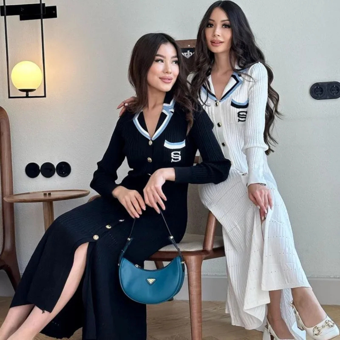 Penelope – Women’s Knit Midi Dress with Contrast Trim - Auvrya