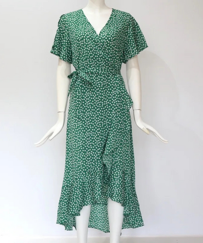 Peyton – Women’s Boho Floral Wrap Maxi Dress Chiffon Ruffle V-Neck - Auvrya