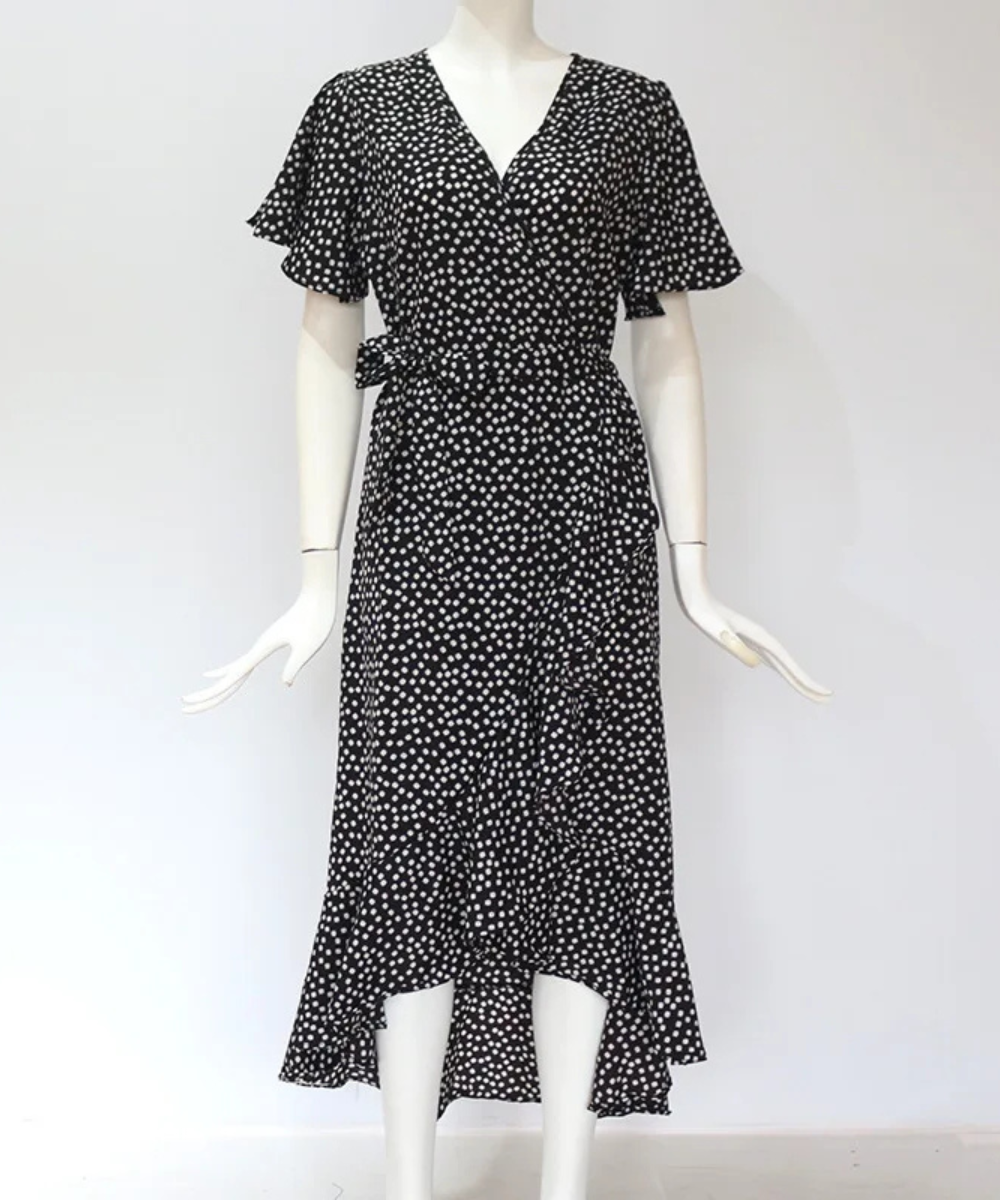 Peyton – Women’s Boho Floral Wrap Maxi Dress Chiffon Ruffle V-Neck - Auvrya