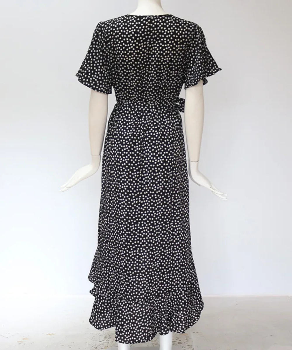 Peyton – Women’s Boho Floral Wrap Maxi Dress Chiffon Ruffle V-Neck - Auvrya