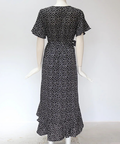 Peyton – Women’s Boho Floral Wrap Maxi Dress Chiffon Ruffle V-Neck - Auvrya