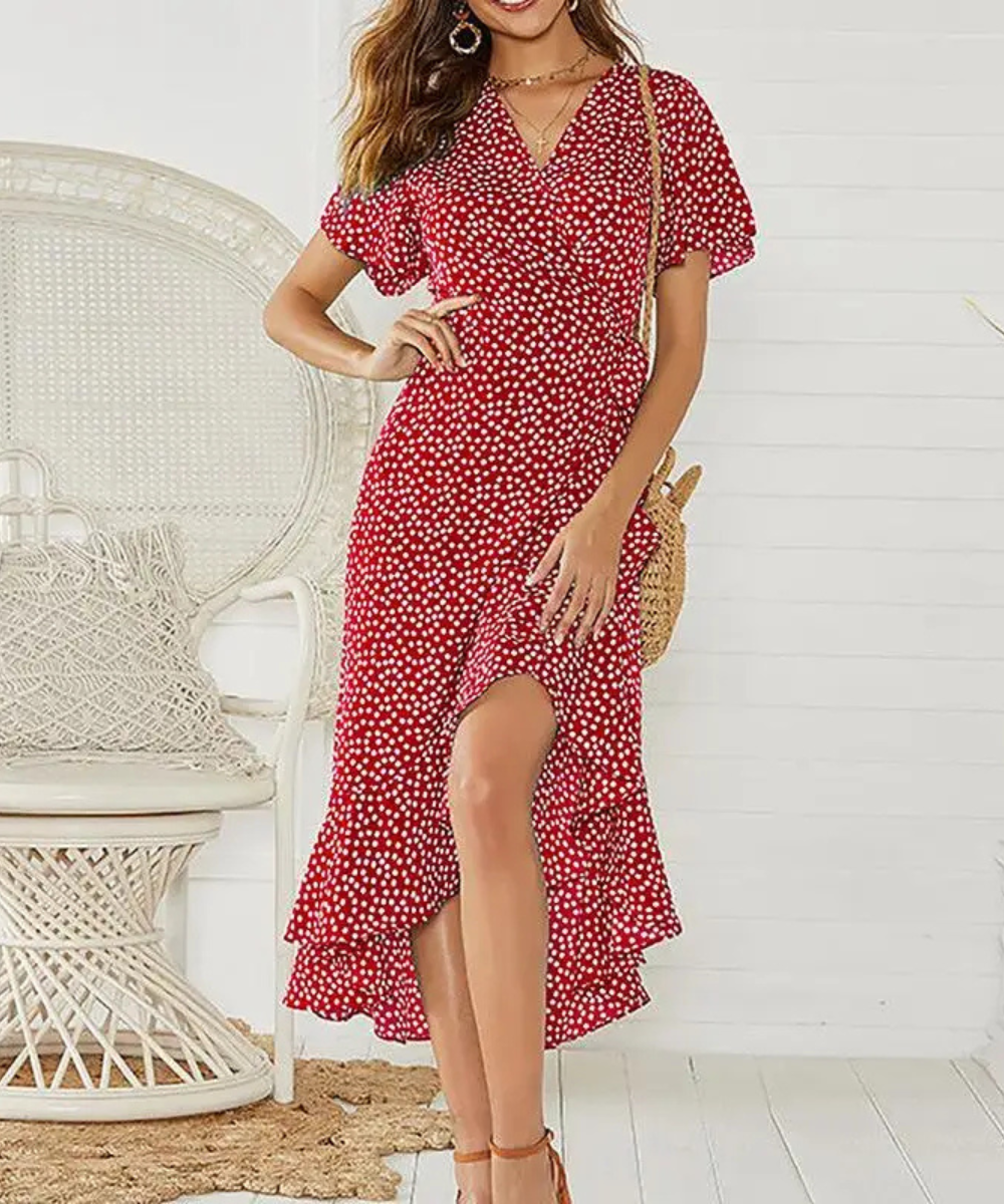 Peyton – Women’s Boho Floral Wrap Maxi Dress Chiffon Ruffle V-Neck - Auvrya