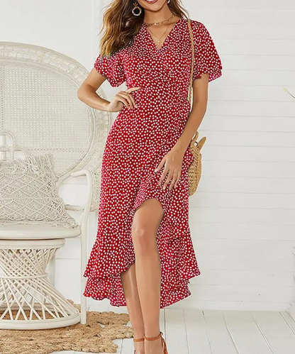 Peyton – Women’s Boho Floral Wrap Maxi Dress Chiffon Ruffle V-Neck - Auvrya