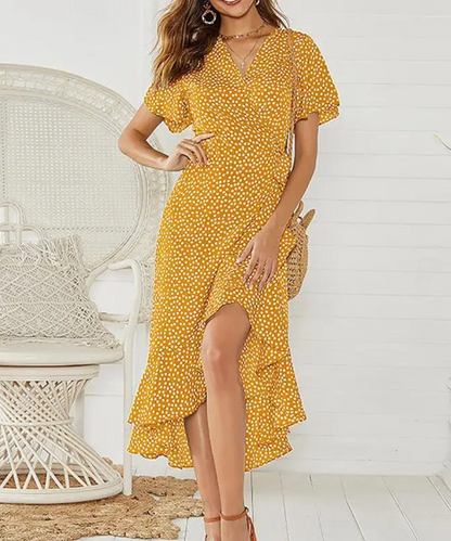 Peyton – Women’s Boho Floral Wrap Maxi Dress Chiffon Ruffle V-Neck - Auvrya