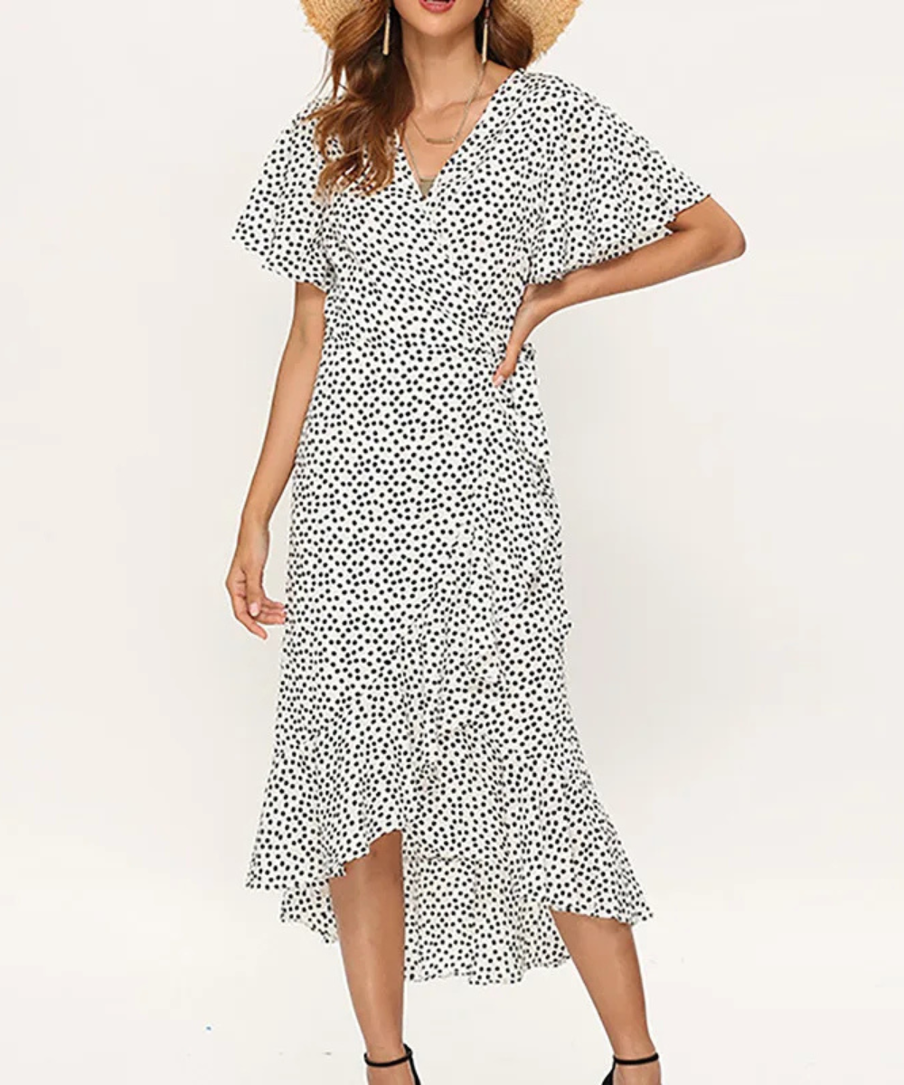 Peyton – Women’s Boho Floral Wrap Maxi Dress Chiffon Ruffle V-Neck - Auvrya