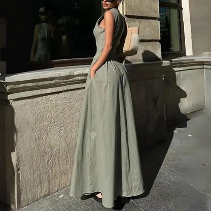 Quinn – Women’s Pleated Zip-Front Midi Dress Sleeveless Elegant Bodycon - Auvrya