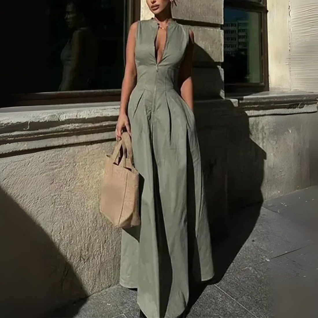 Quinn – Women’s Pleated Zip-Front Midi Dress Sleeveless Elegant Bodycon - Auvrya