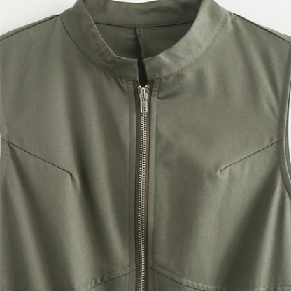 Quinn – Women’s Pleated Zip-Front Midi Dress Sleeveless Elegant Bodycon - Auvrya