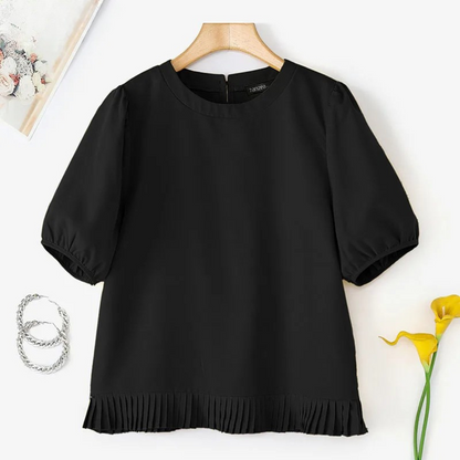Rylee – Women’s Casual Puff Sleeve Blouse Loose Fit Round Neck Top - Auvrya
