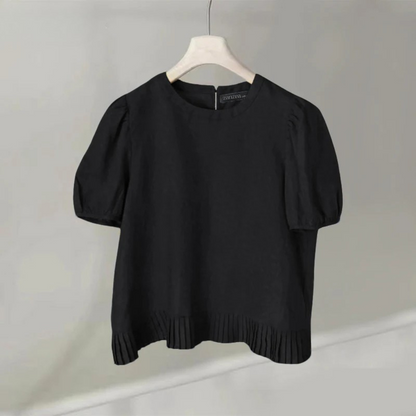 Rylee – Women’s Casual Puff Sleeve Blouse Loose Fit Round Neck Top - Auvrya