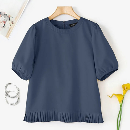 Rylee – Women’s Casual Puff Sleeve Blouse Loose Fit Round Neck Top - Auvrya