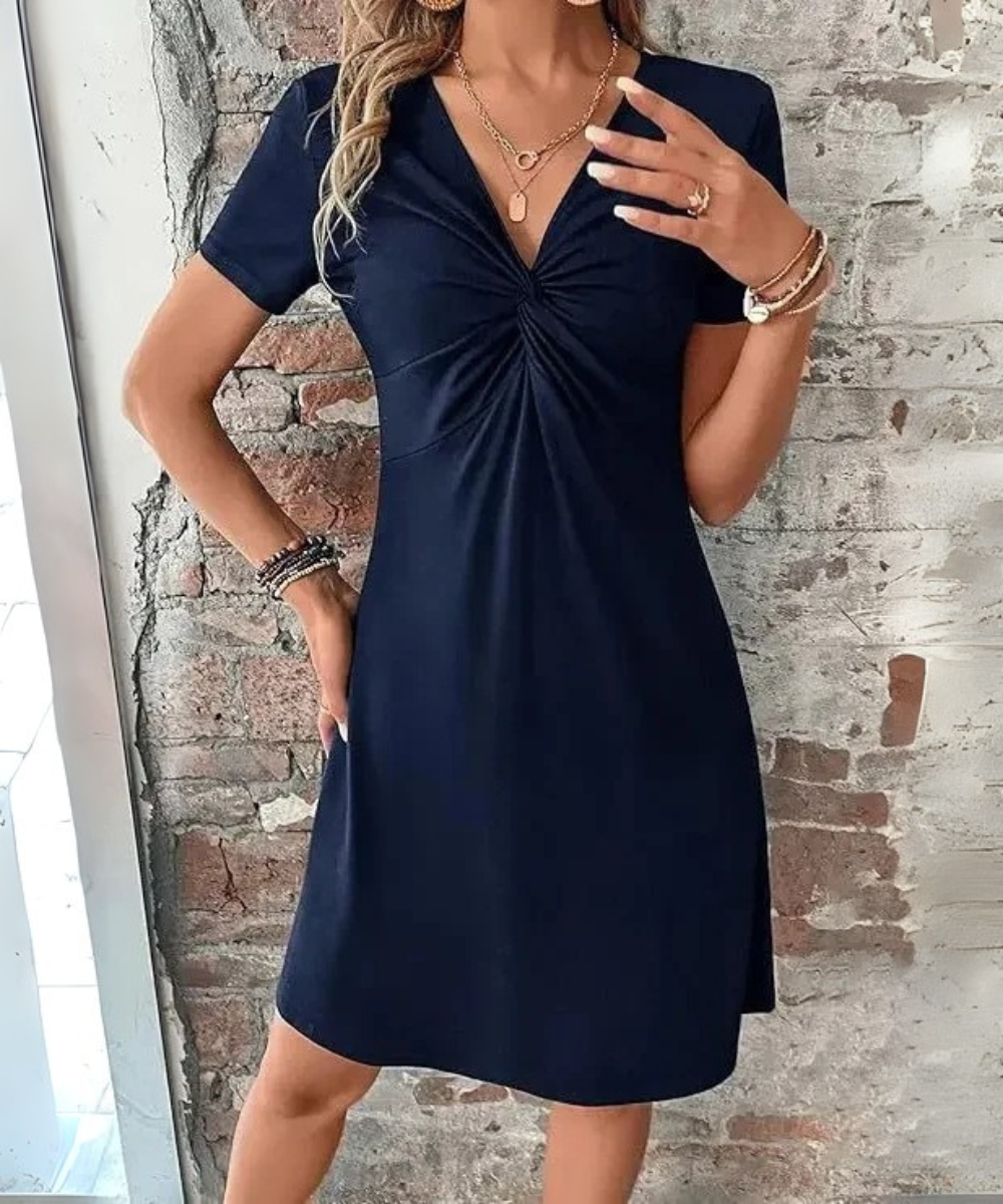 Scarlett &ndash; Women&rsquo;s Cotton Mini Dress Short Sleeve V-Neck Ruched Waist - Auvrya