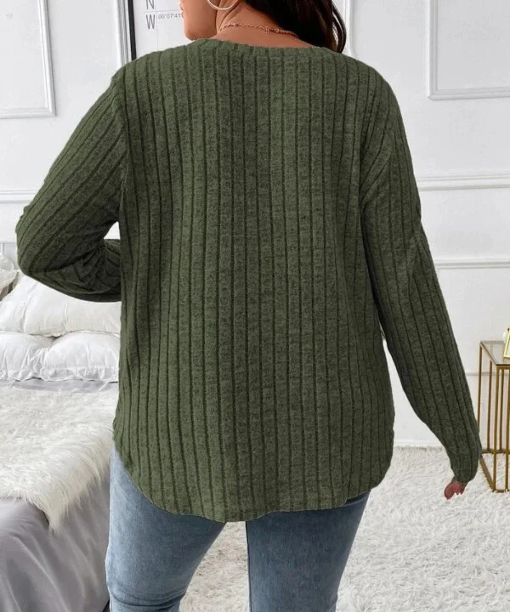 Serenity – Plus Size Women’s Ribbed Knit V-Neck Long Sleeve Top - Auvrya