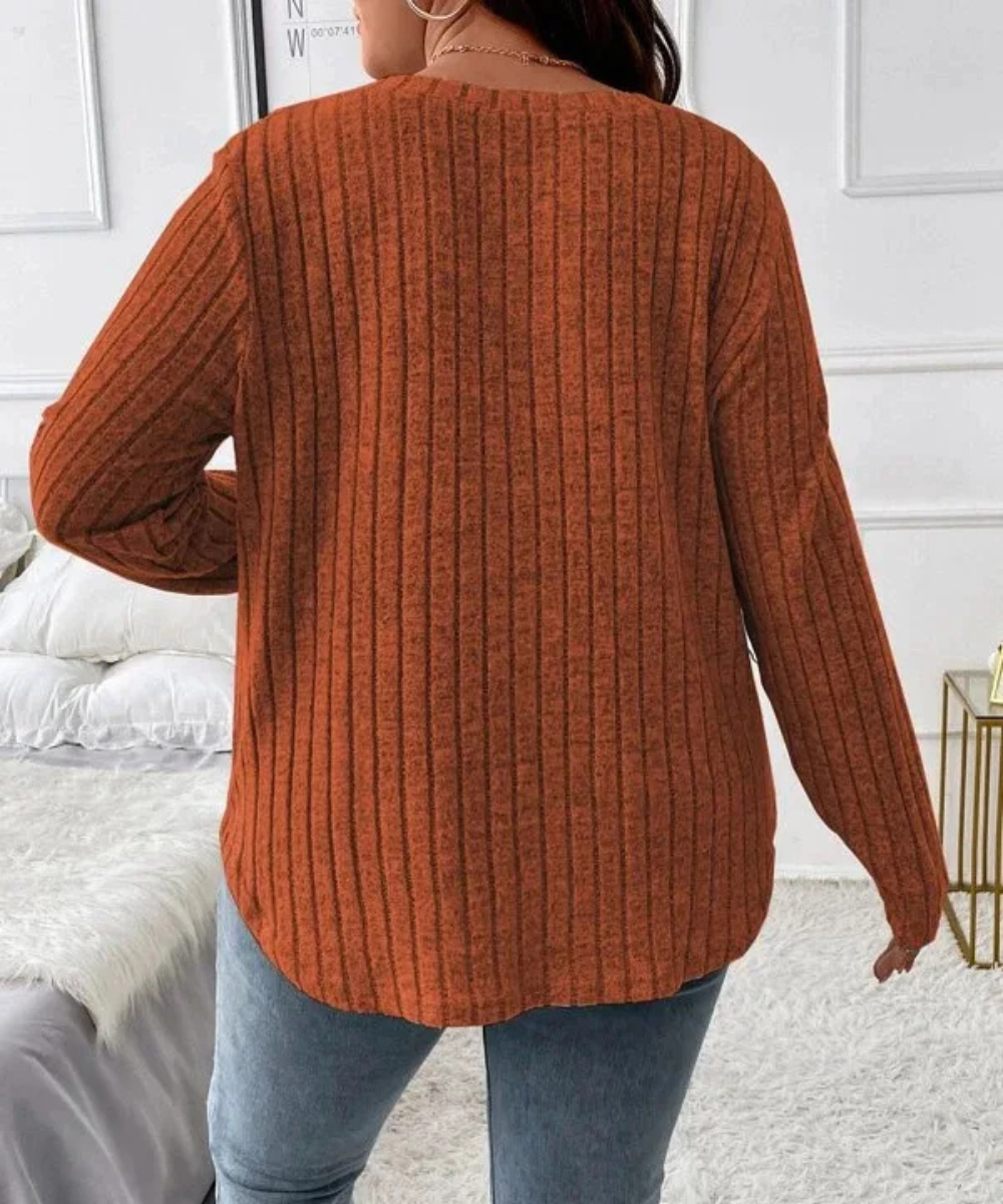 Serenity – Plus Size Women’s Ribbed Knit V-Neck Long Sleeve Top - Auvrya