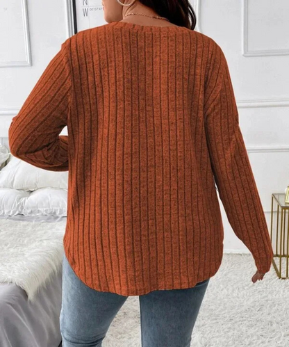 Serenity – Plus Size Women’s Ribbed Knit V-Neck Long Sleeve Top - Auvrya