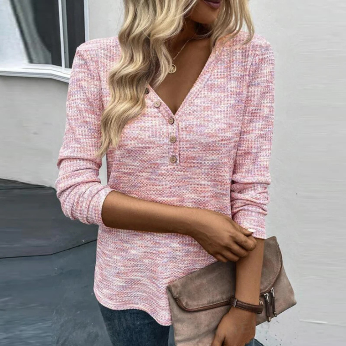Sophie – Women’s Long Sleeve Blouse V-Neck Button Front Casual Top - Auvrya