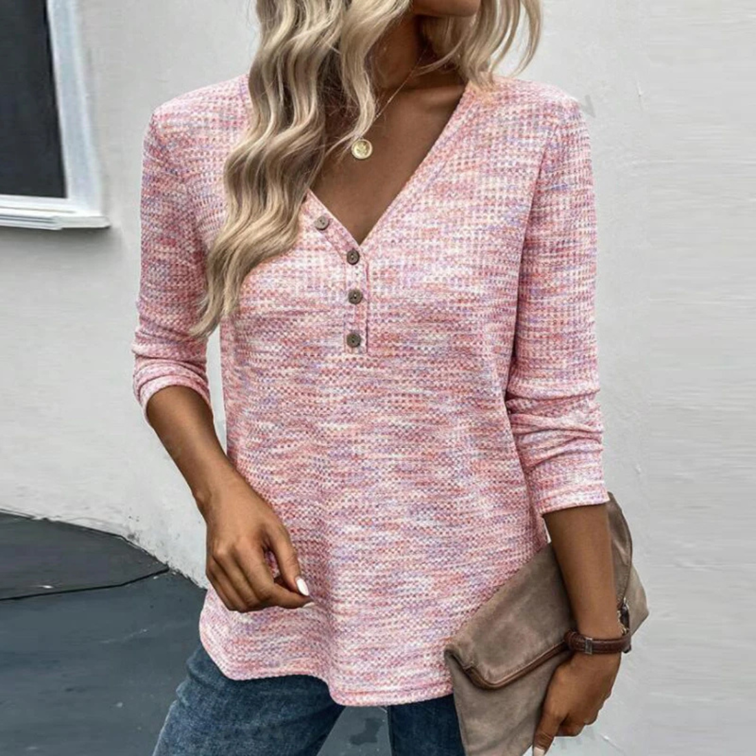 Sophie – Women’s Long Sleeve Blouse V-Neck Button Front Casual Top - Auvrya