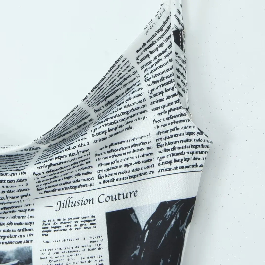 Stella – Women’s Cami Dress Newspaper Print Asymmetrical Hem - Auvrya