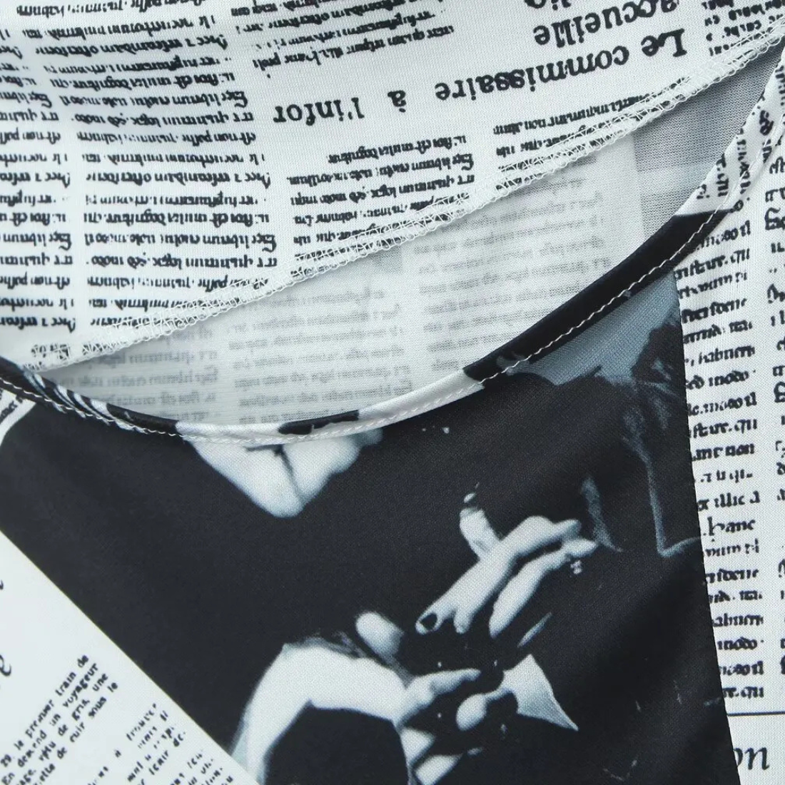 Stella – Women’s Cami Dress Newspaper Print Asymmetrical Hem - Auvrya