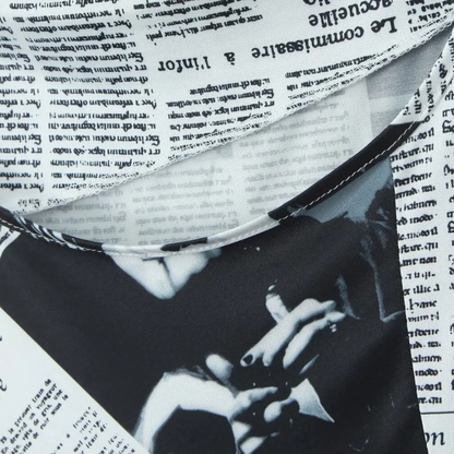 Stella – Women’s Cami Dress Newspaper Print Asymmetrical Hem - Auvrya