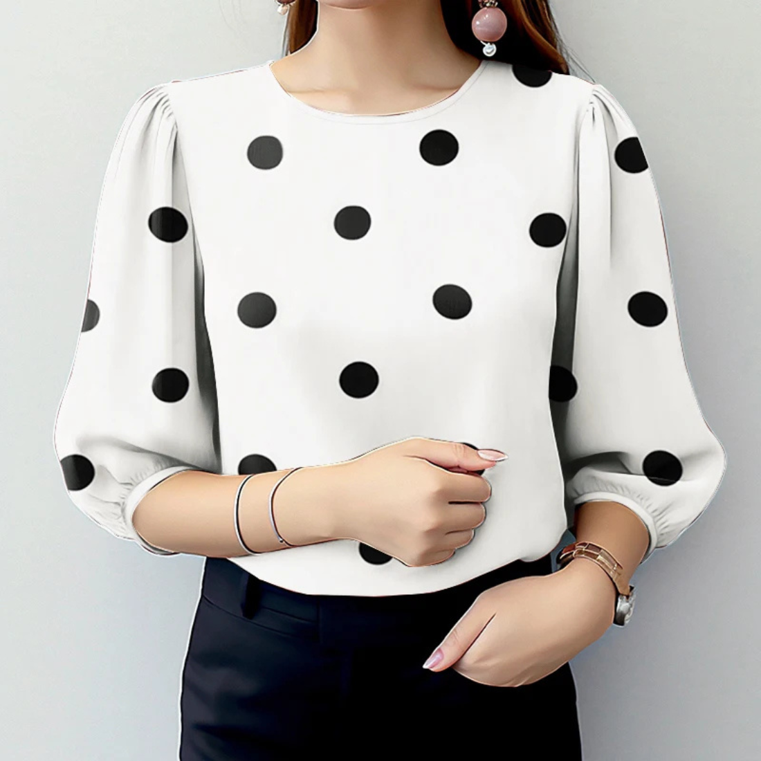 Taylor – Women’s Polka Dot Puff Sleeve Blouse Casual Work Top - Auvrya