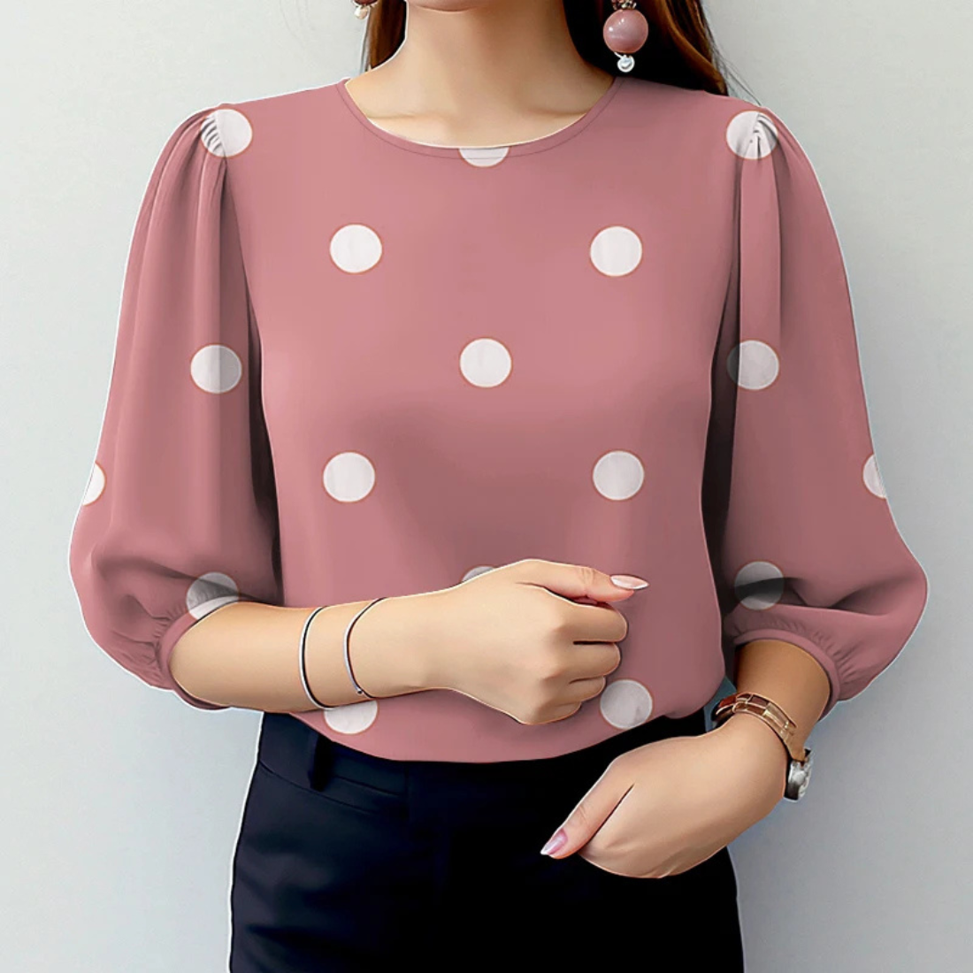 Taylor – Women’s Polka Dot Puff Sleeve Blouse Casual Work Top - Auvrya
