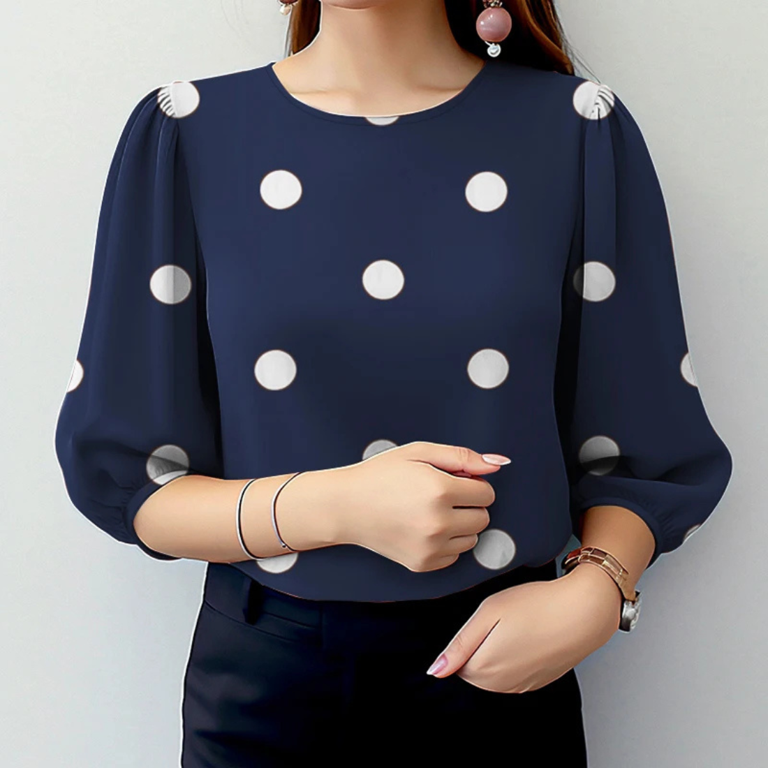 Taylor – Women’s Polka Dot Puff Sleeve Blouse Casual Work Top - Auvrya