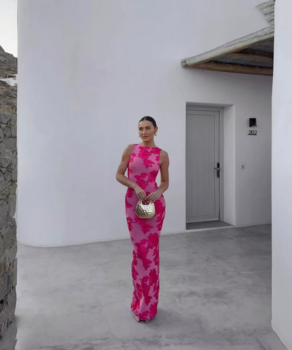 Victoria &ndash; Women&rsquo;s Sleeveless Maxi Dress with Floral Embroidery Mesh - Auvrya