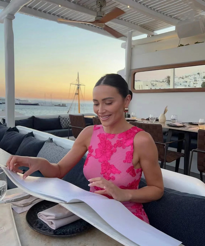 Victoria &ndash; Women&rsquo;s Sleeveless Maxi Dress with Floral Embroidery Mesh - Auvrya